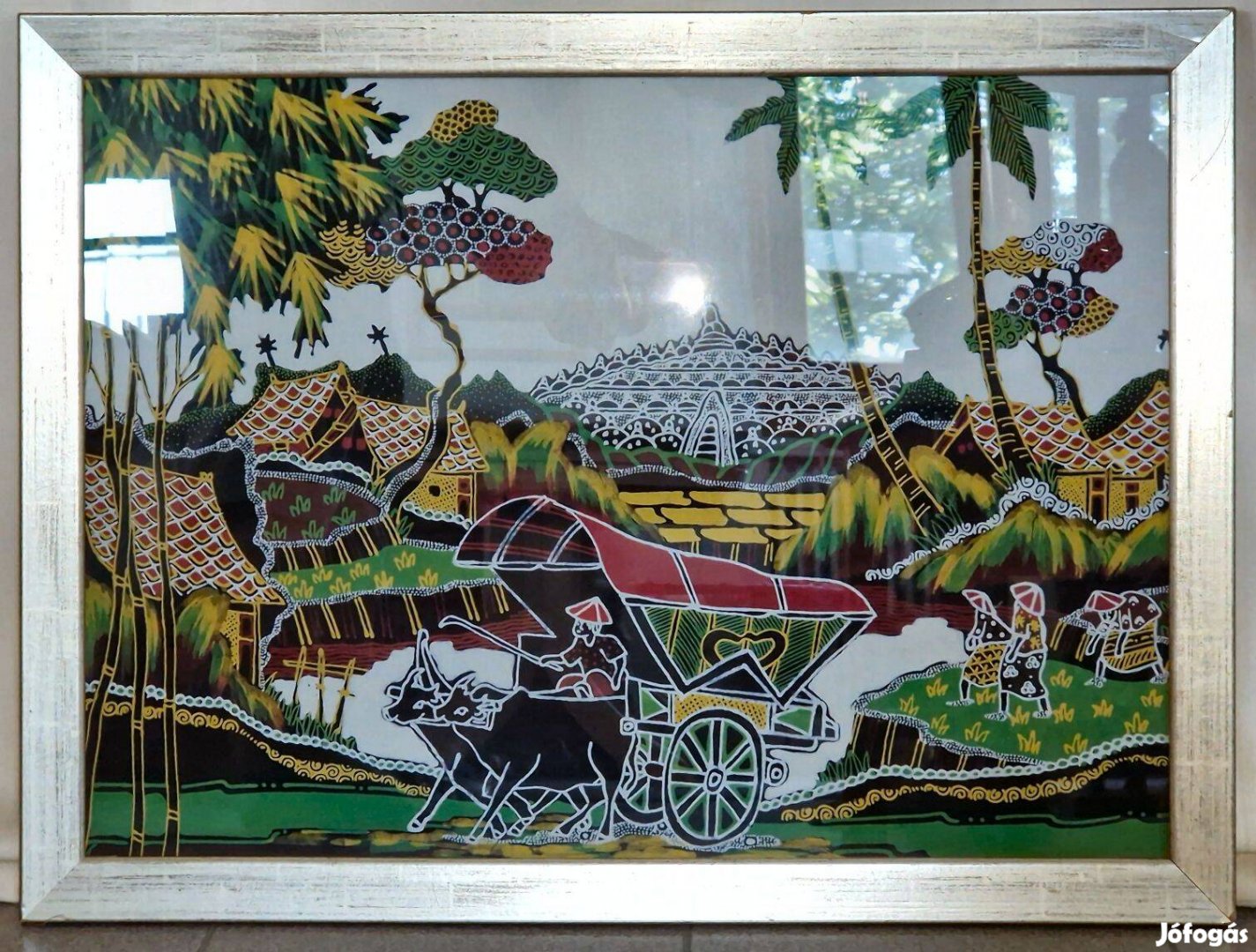 Indonéz batik kép / festmény üvegezett keretben 77x57cm