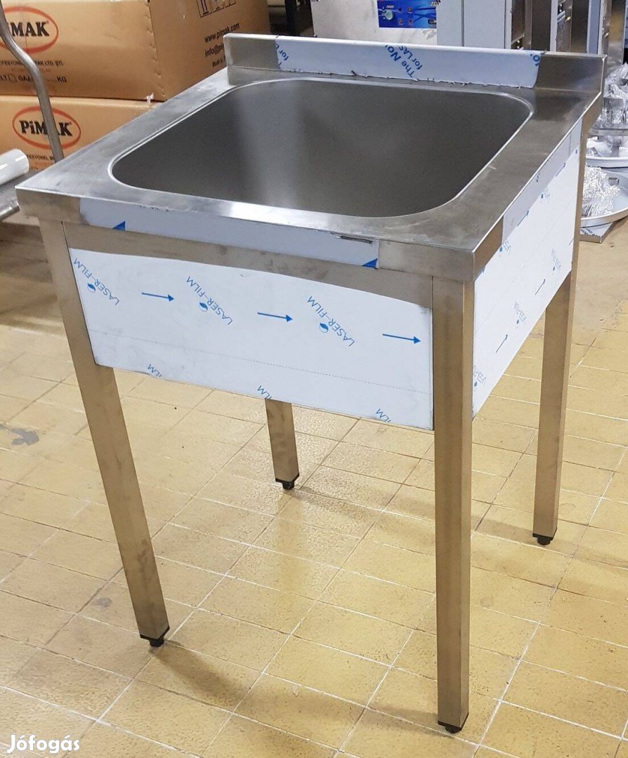 Inox fóliás 1 medencés nagykonyhai mosogató 50x50x30cm-es medencével