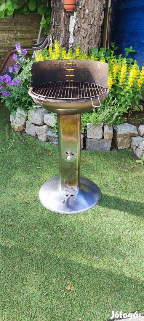 Inox oszlopgrill állógrill kerti faszenes grillsütő