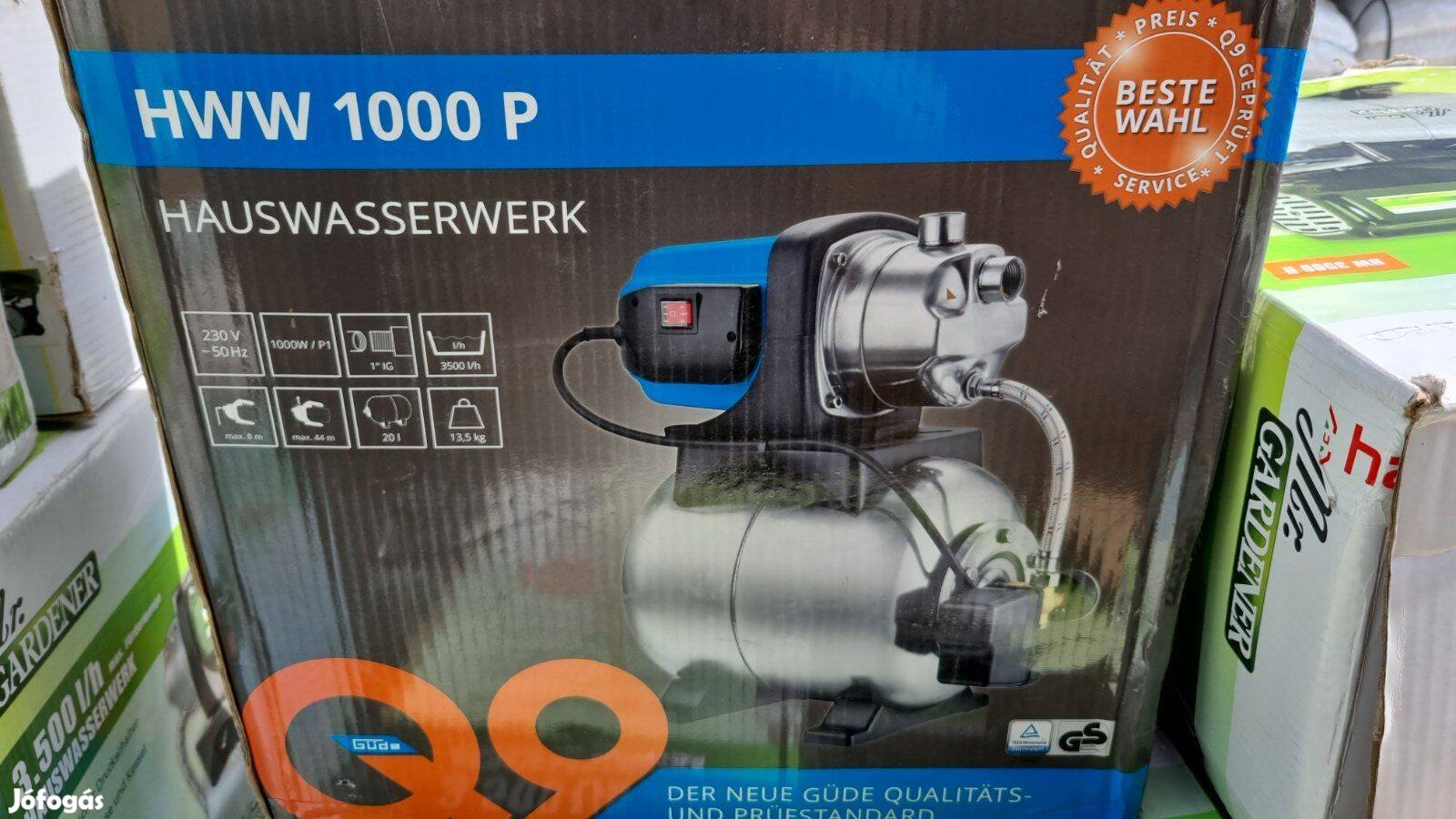 Inox rozsdamentes tartállyal házi vízmű 1000W teljesítményű hidrofor