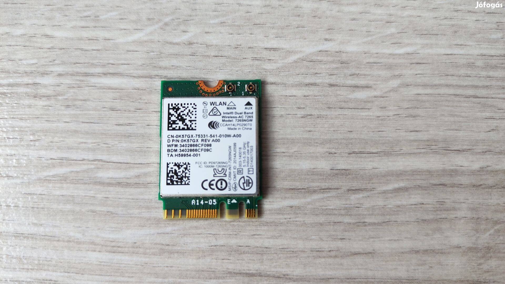 Intel 7265Ngw Pcie M.2 WLAN kártya laptopba WiFi + Bluetooth