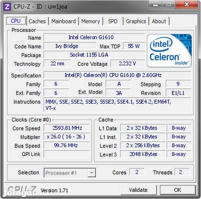 Intel Celeron G1610 2.6 GHz Dual-Core
