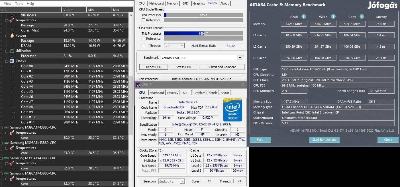 Intel Xeon E5-2680v4 cpu 14 mag/28 szal x 2.9-3.3 Ghz, 2011v3, tobb db