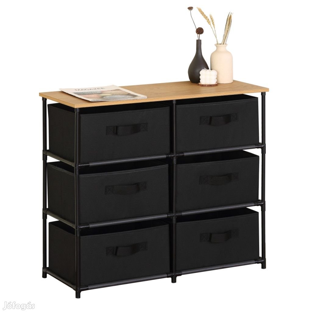 Intenso Home komód 6db szövet fiókkal 76x68cm | Fekete - arany tölgy