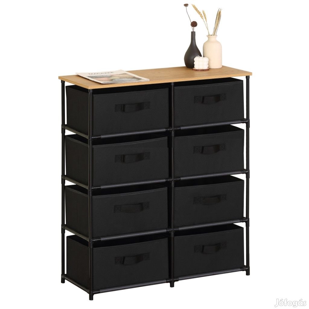 Intenso Home komód 8db szövet fiókkal 76x90cm | Fekete - arany tölgy