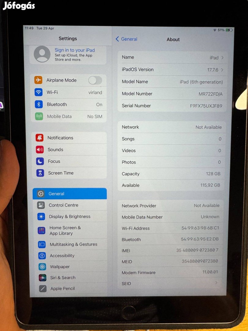 Ipad6 128GB Wifi + cellular