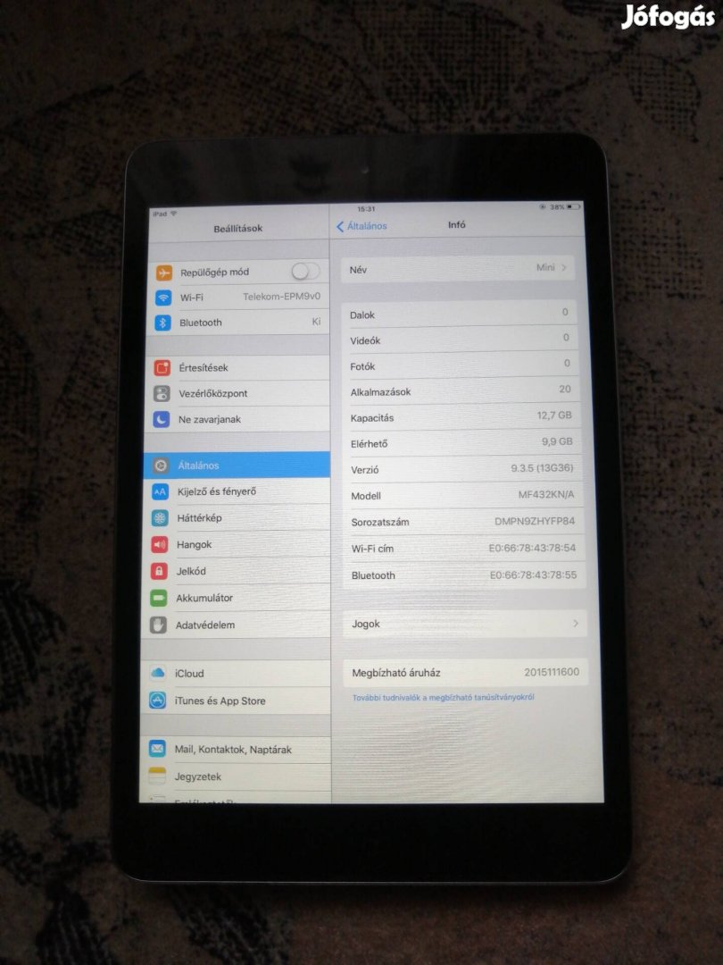 Ipad mini wifi, 16gb,nagyon jo aksival. 