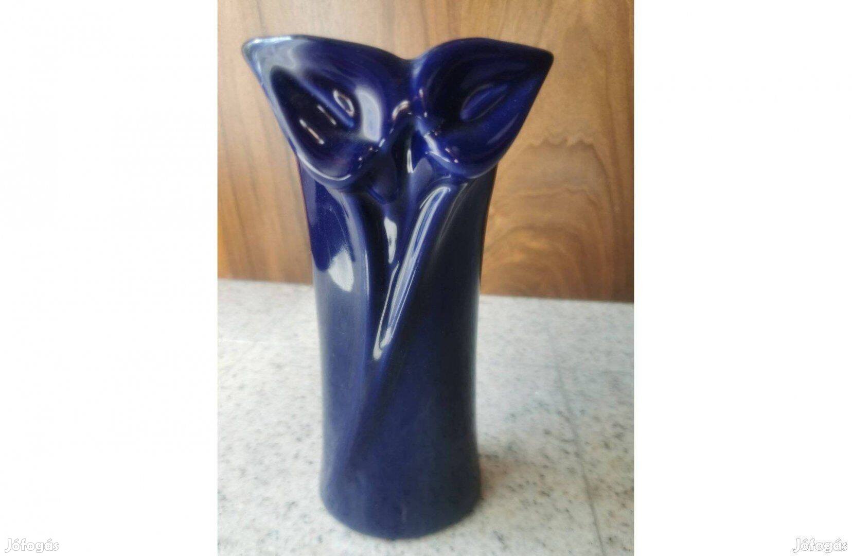 Iparművész készítette, egyedi kobaltkék váza, újszerű