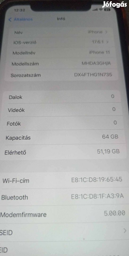 Iphone11 fuggetlen 64gb os