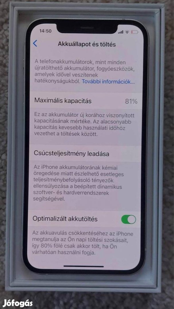 Iphone 12 128GB, fehér színű, gyönyörű, kártyafüggetlen, kifogástalan