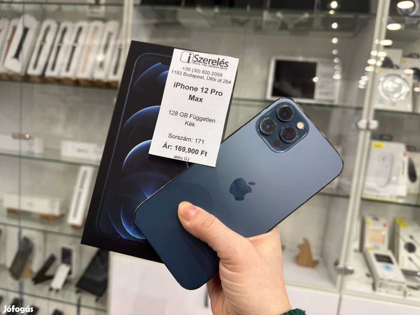 Iphone 12 Pro Max 128GB független kék új akkumulátor Garanciával (171)