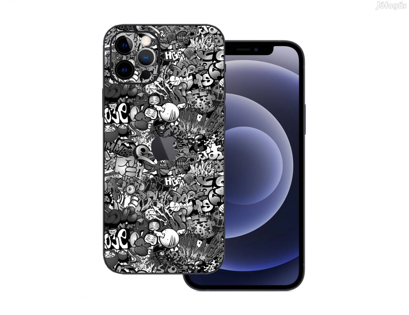 Iphone 12 pro - Szürke graffity mintás fólia + 50 színben