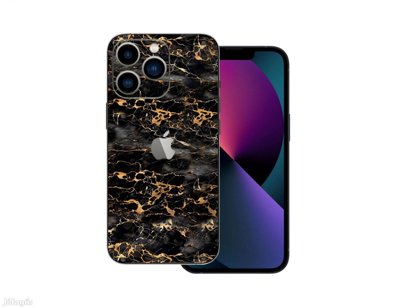 Iphone 13 pro - Fekete-arany márvány mintás fólia + 50 színben