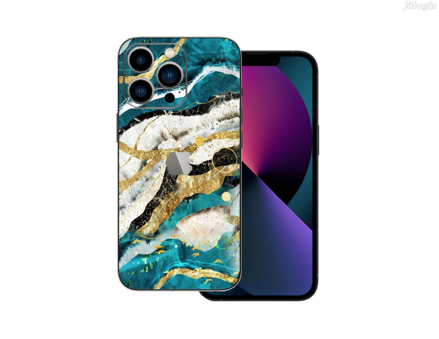 Iphone 13 pro - Kék agata mintás fólia + 50 színben
