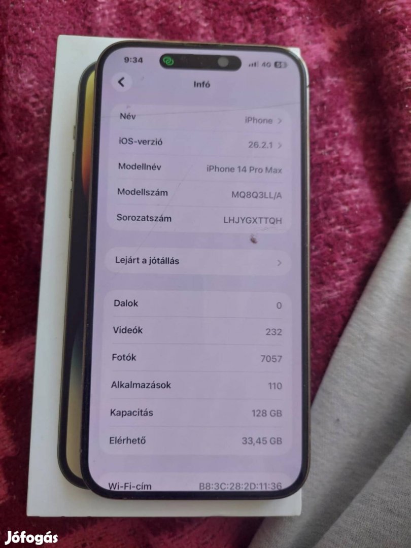 Iphone 14 pro max 128GB 85akkumulátor 240000 ft