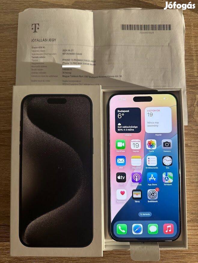 Iphone 15 Pro Max 256GB Black Titanium 33 Hónap Garancia Újszerű !