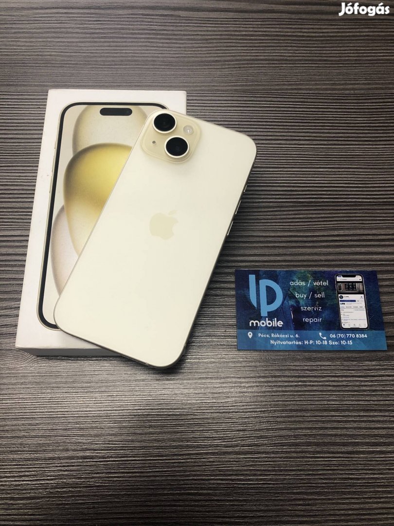 Iphone 15, Újszerű, Sárga, 128GB, Független, Garancia