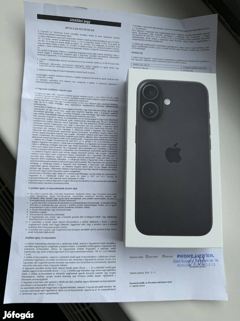 Iphone 16 128GB fekete (bontattlan, független)