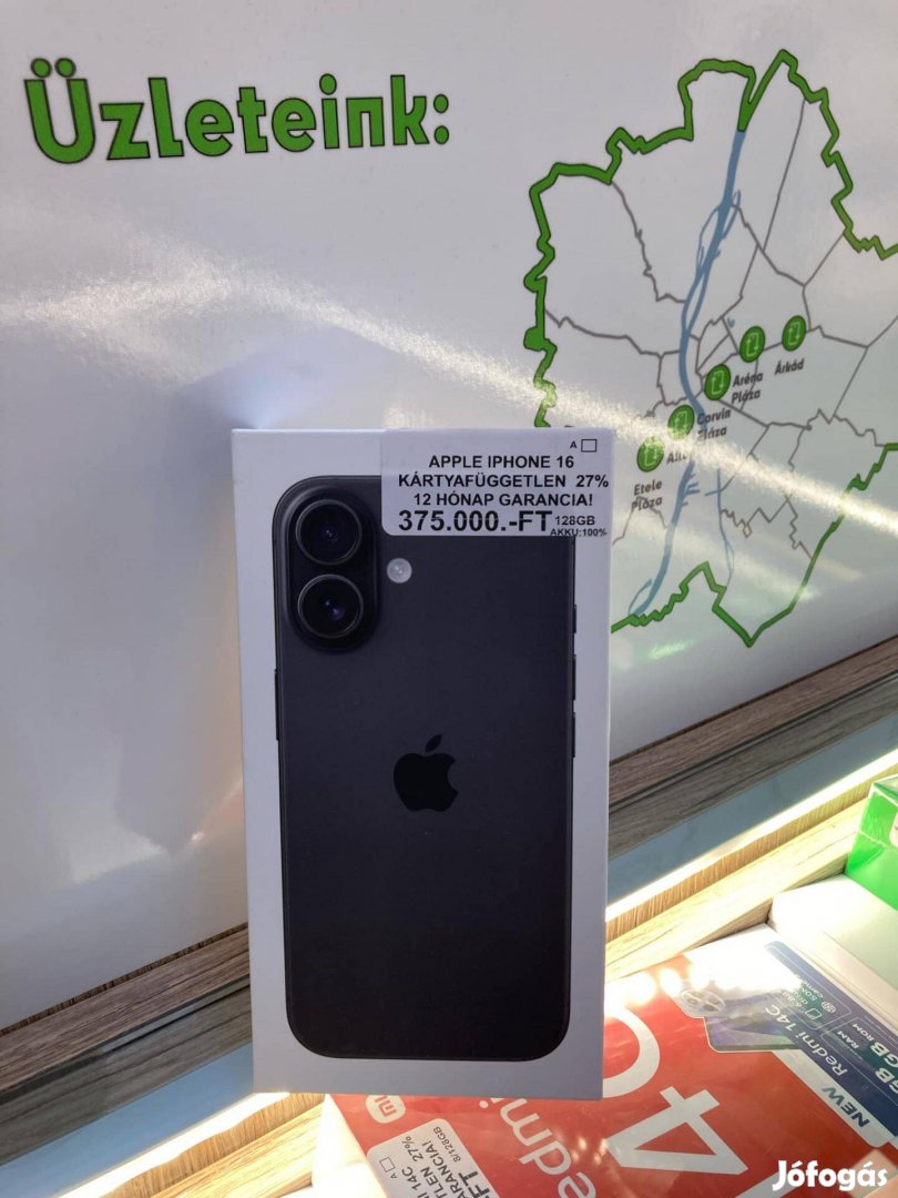 Iphone 16 Fekete 128GB Független Bontatlan Jótállással!