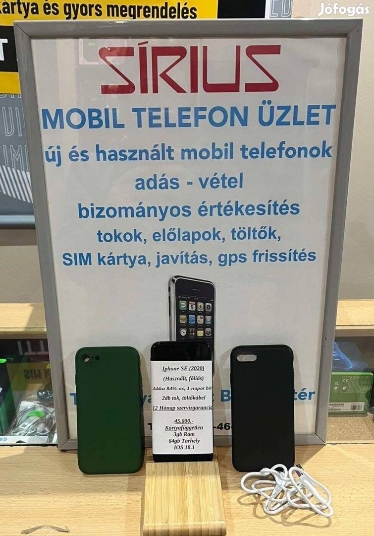 Iphone SE 2020. Független, 2db tokkal, 1 Év Garancia!