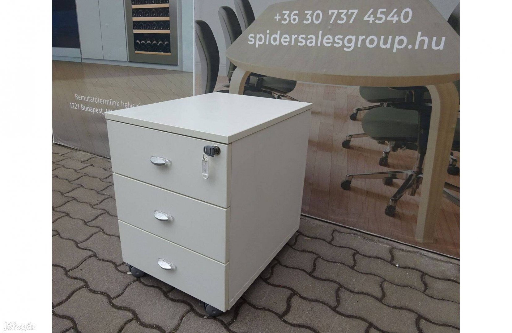 Irodai konténer, tároló, 3 fiókos, fehér színű - használt irodabútor