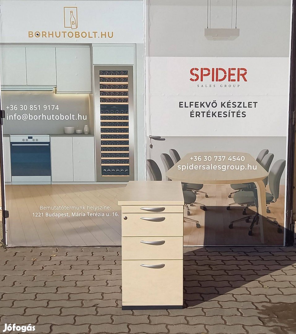 Irodai konténer, tároló, magas, íróasztal mellé, ezüst-juhar színű