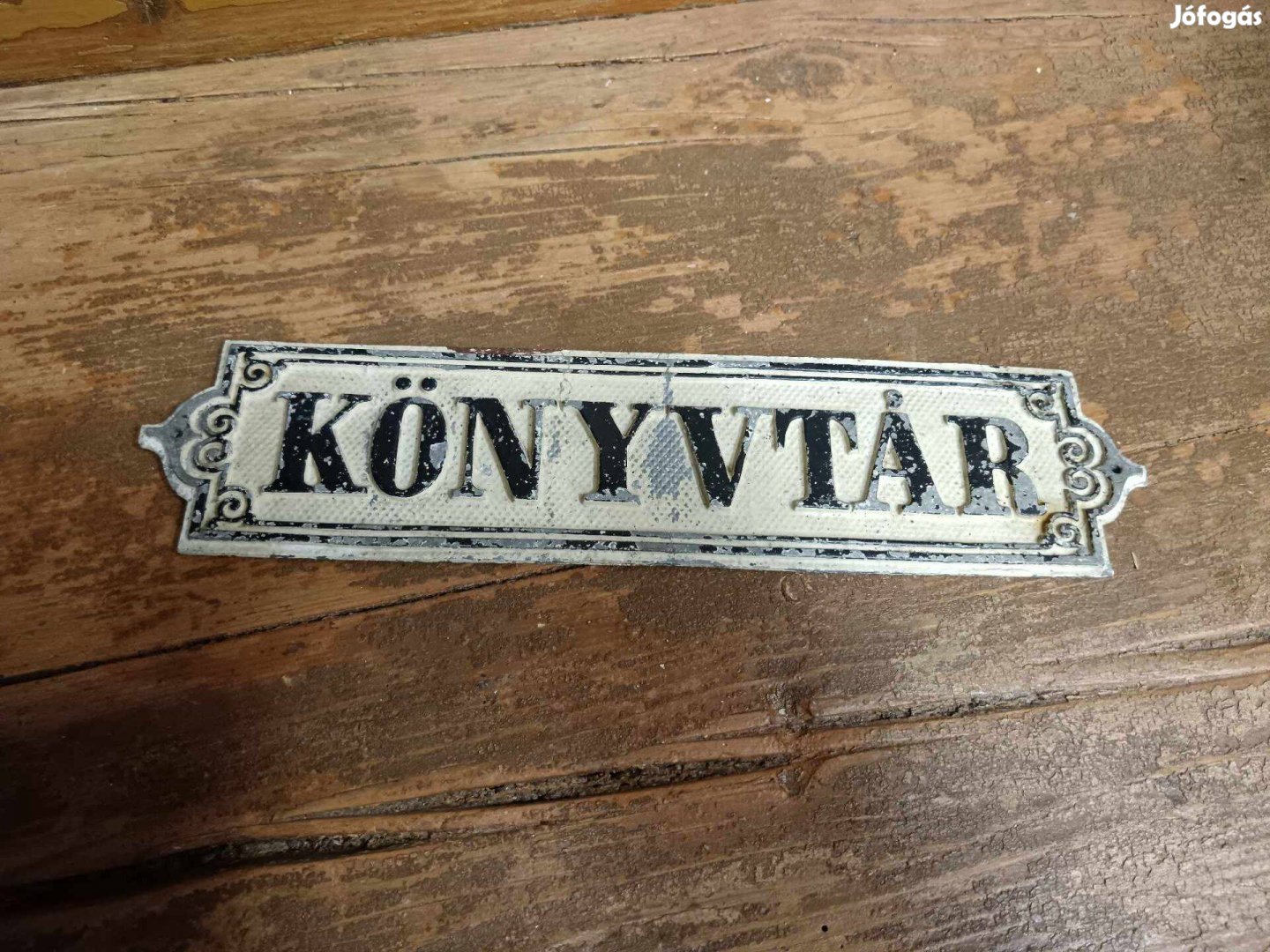 Iskolai ajtó tábla, 1920-as évek, nagy öntött ón, Könyvtár felirat