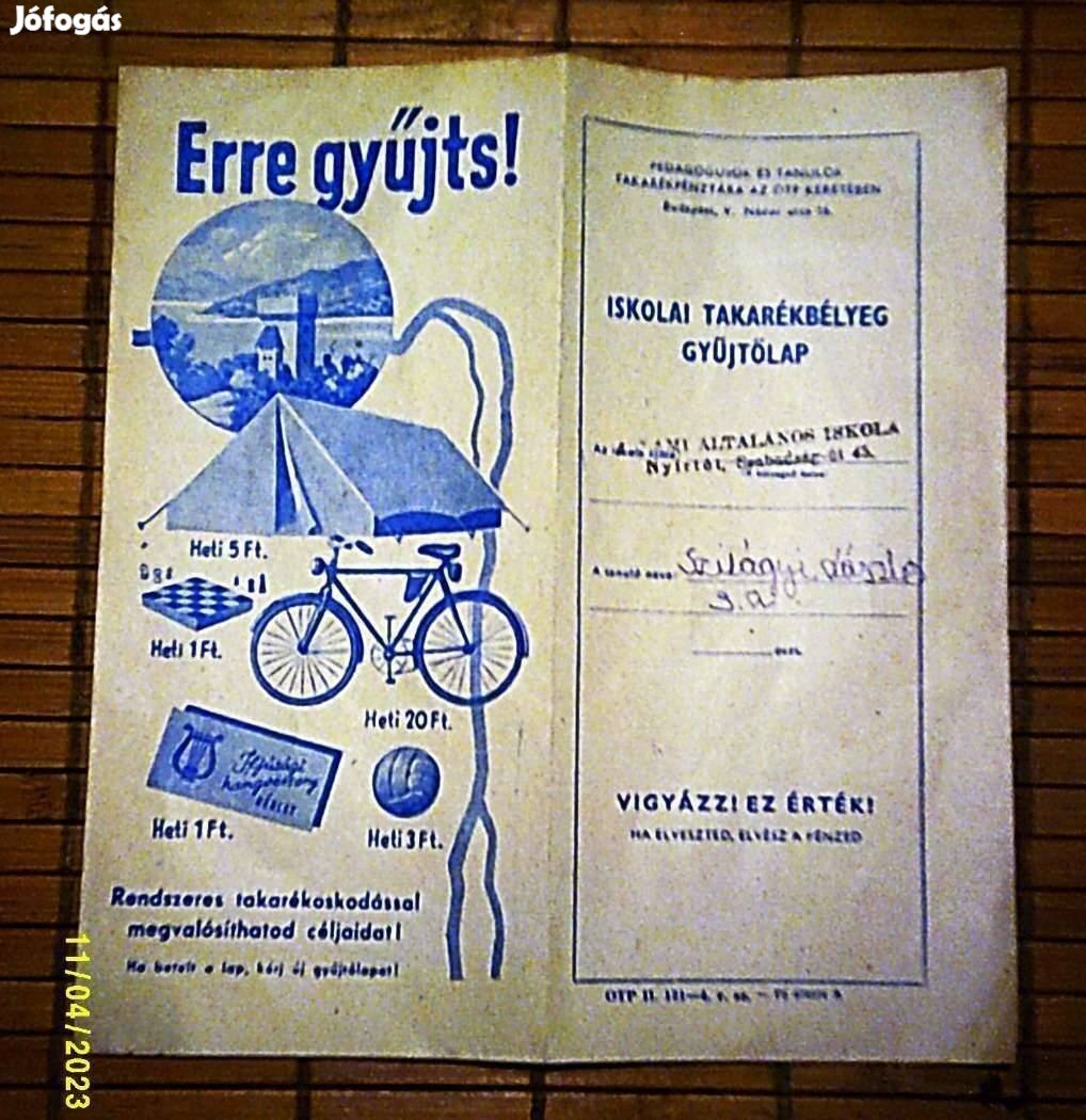 Iskolai takarékbetét gyűjtőlap (1960-as évek)