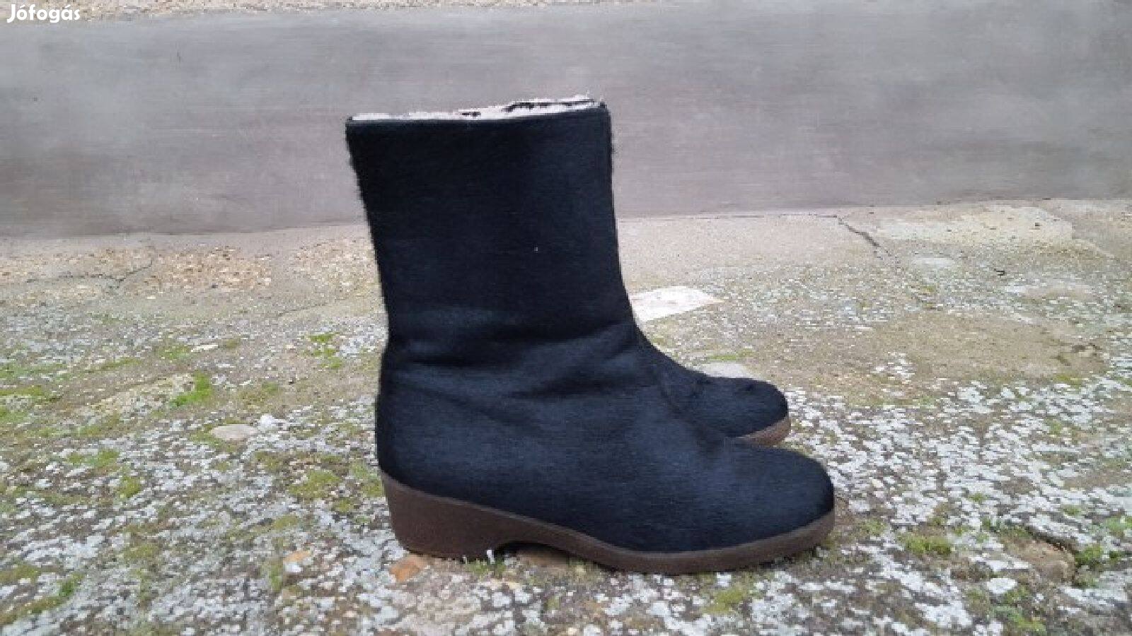 Island női fekete bundás szőrcsizma - 38