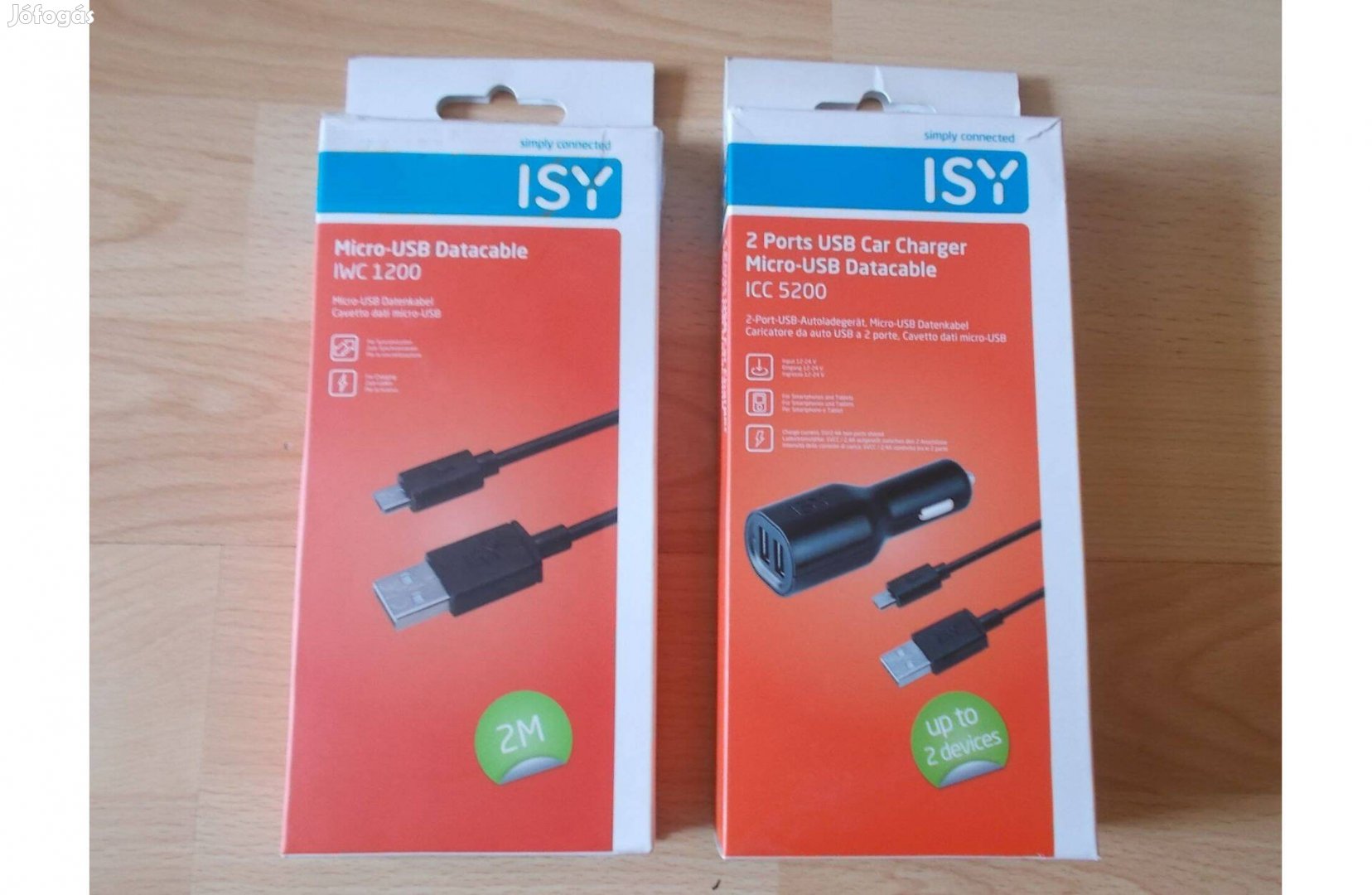 Isy autós USB töltő kábelekkel két portos