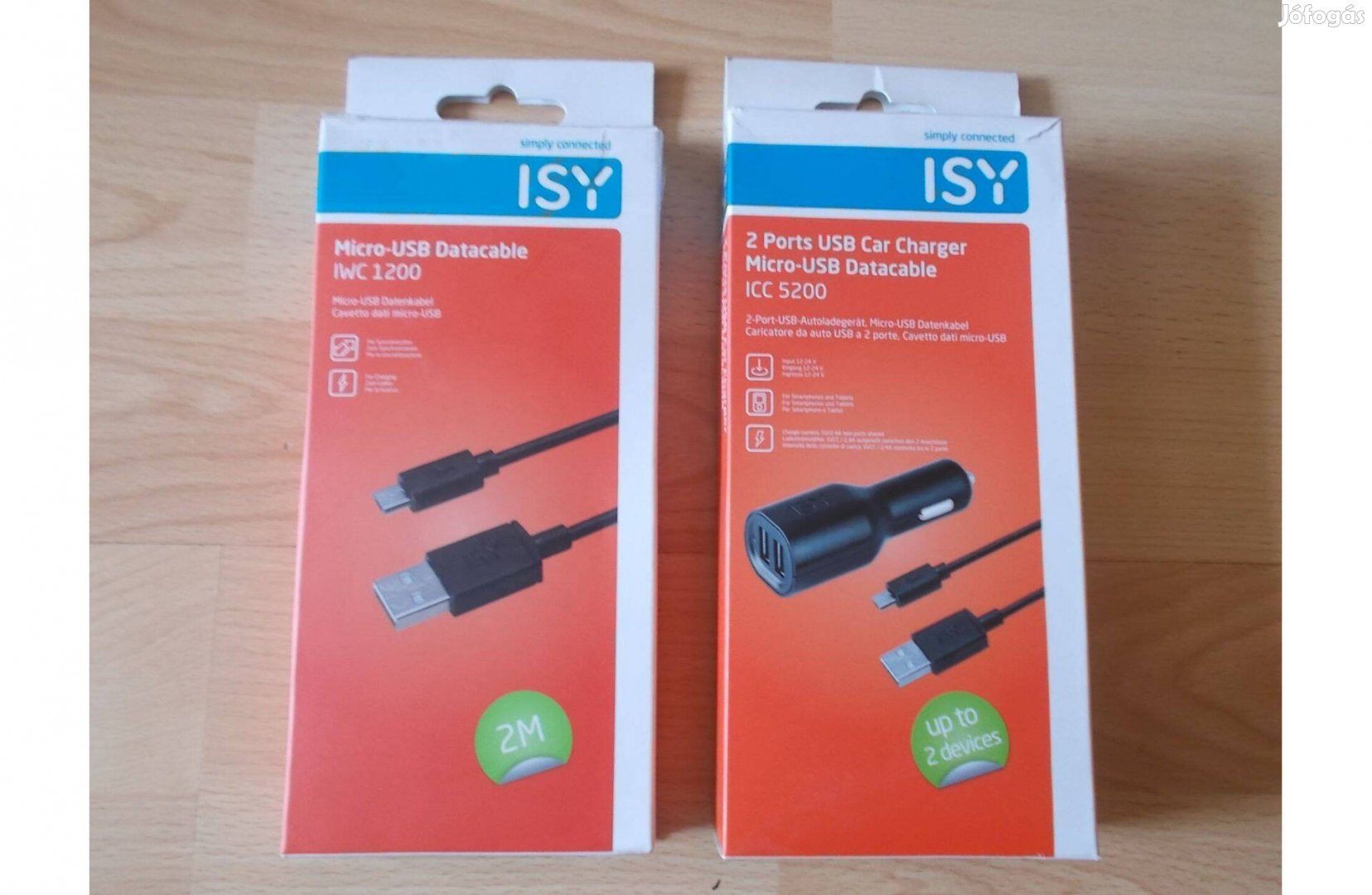 Isy autós USB töltő kábelekkel két portos