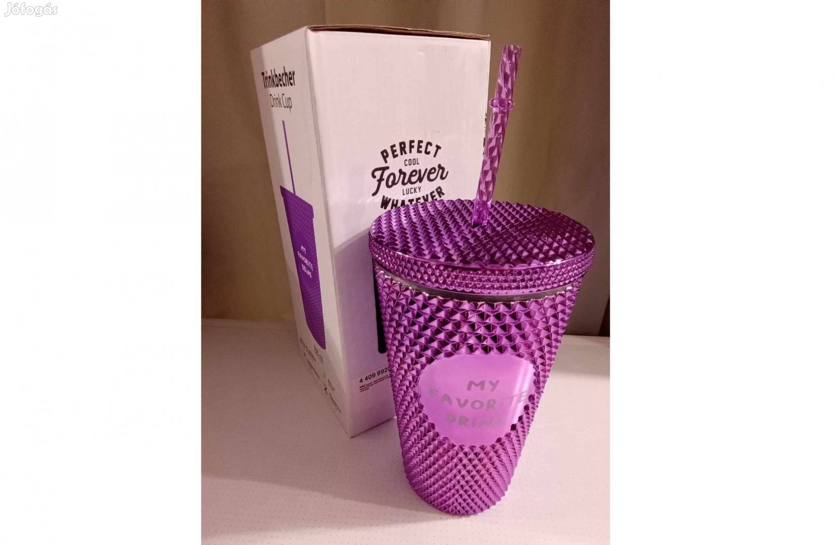 Ivó pohár Trinkbecher 500 ml fedéllel szívószállal lila