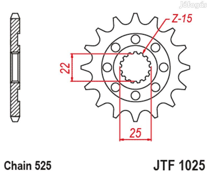 JT SPROCKETS Acél Standard Első Lánckerék 1025 - 525