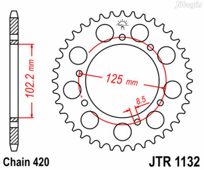 JT SPROCKETS Acél Standard Hátsó Lánckerék 1132 - 420