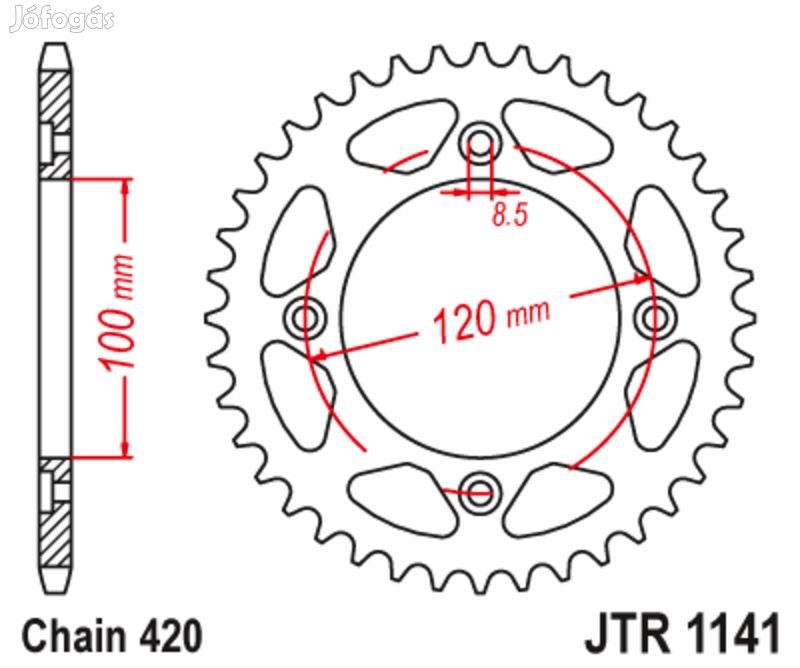 JT SPROCKETS Acél Standard Hátsó Lánckerék 1141 - 420
