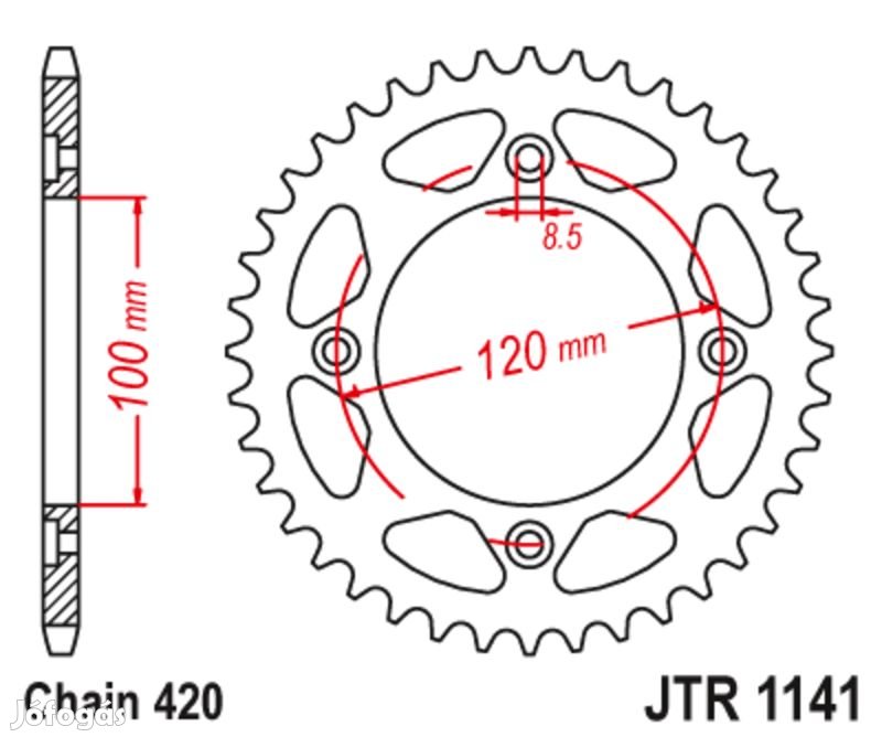 JT SPROCKETS Acél Standard Hátsó Lánckerék 1141 - 420