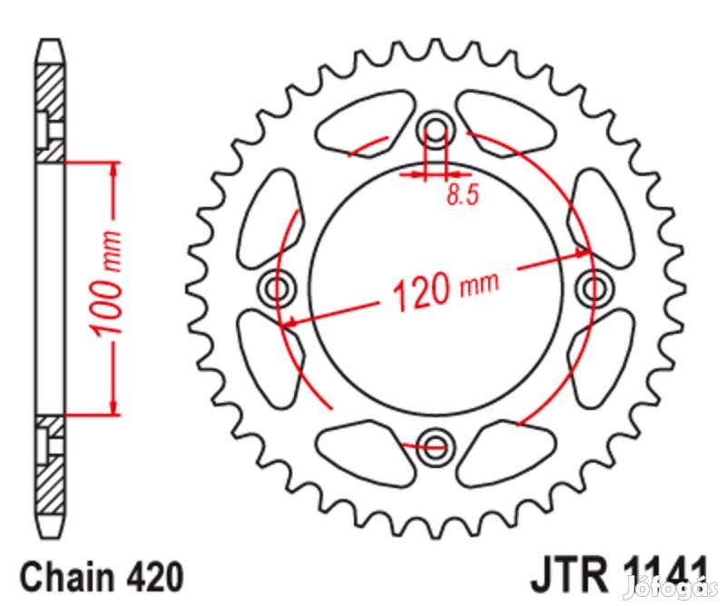 JT SPROCKETS Acél Standard Hátsó Lánckerék 1141 - 420