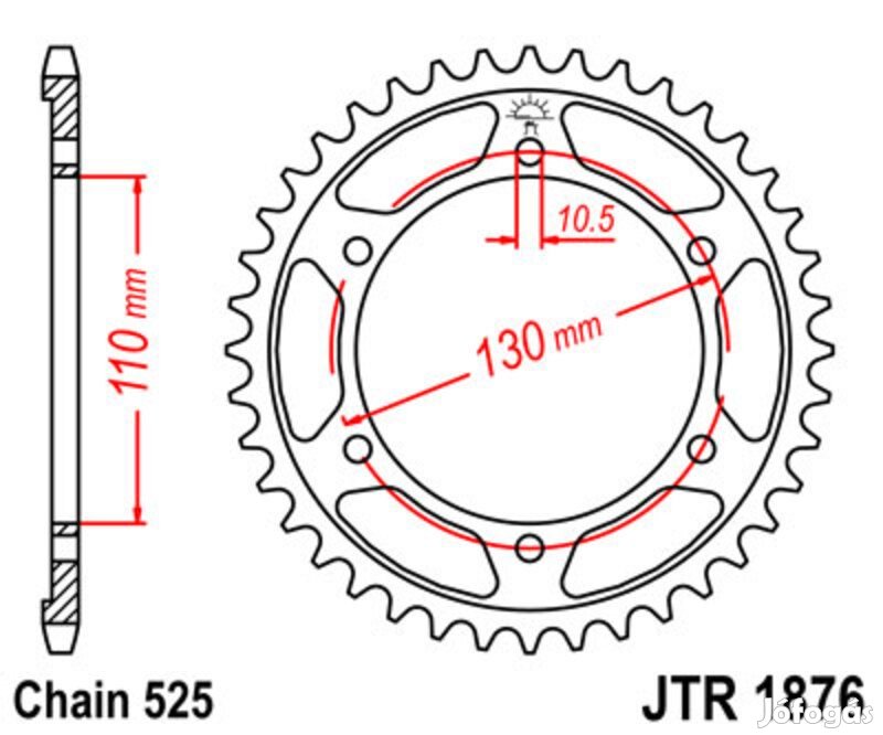 JT SPROCKETS Acél Standard Hátsó Lánckerék 1876 - 525