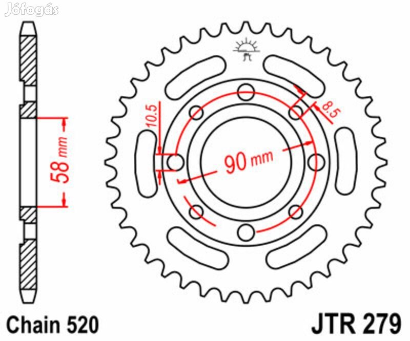 JT SPROCKETS Acél Standard Hátsó Lánckerék 279 - 520