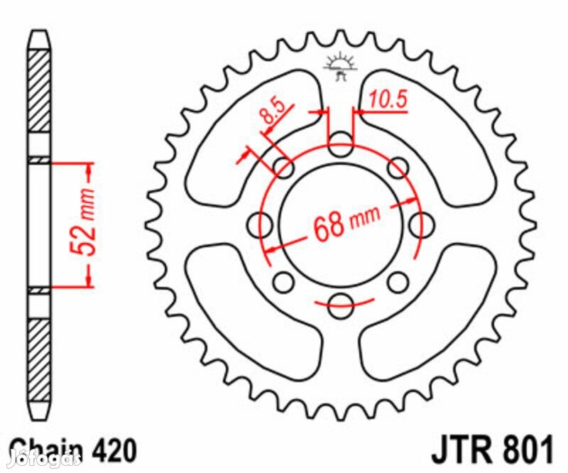 JT SPROCKETS Acél Standard Hátsó Lánckerék 801 - 420