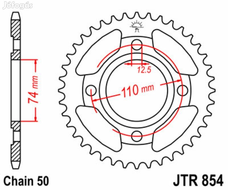 JT SPROCKETS Acél Standard Hátsó Lánckerék 854 - 530