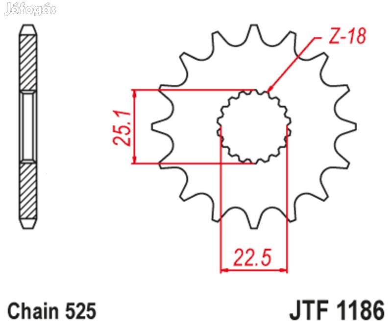 JT SPROCKETS Acél zajmentes első lánckerék 1186 - 525
