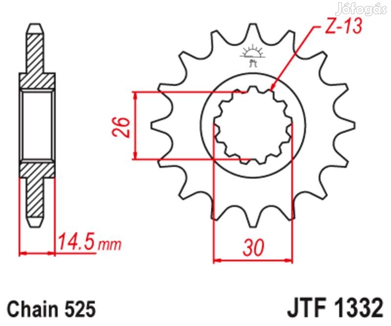 JT SPROCKETS Acél zajmentes első lánckerék 1332 - 525