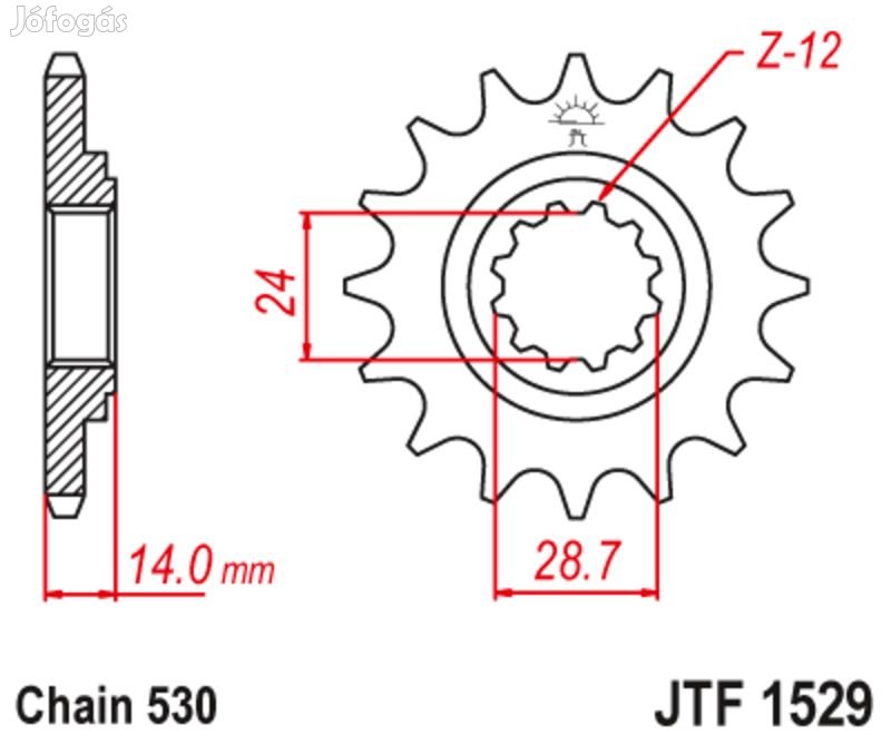 JT SPROCKETS Acél zajmentes első lánckerék 1529 - 525