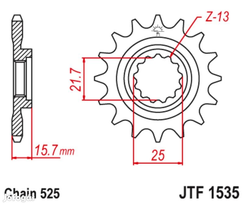 JT SPROCKETS Acél zajmentes első lánckerék 1535 - 525