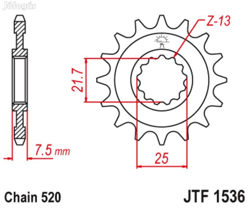 JT SPROCKETS Acél zajmentes első lánckerék 1536 - 520