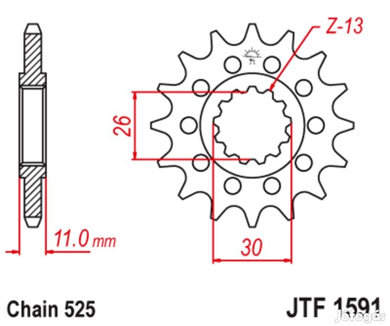 JT SPROCKETS Acél zajmentes első lánckerék 1591 - 525