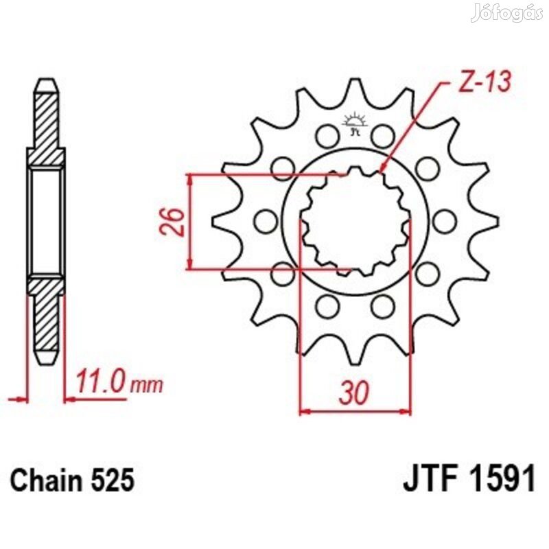JT SPROCKETS Acél zajmentes első lánckerék 1591 - 525