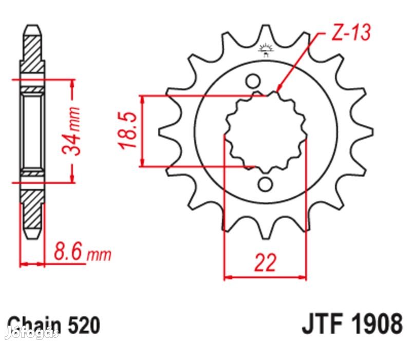 JT SPROCKETS Acél zajmentes első lánckerék 1908 - 520