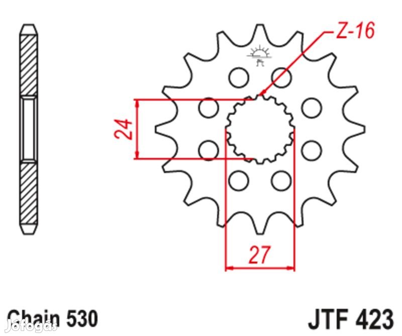 JT SPROCKETS Acél zajmentes első lánckerék 423 - 530